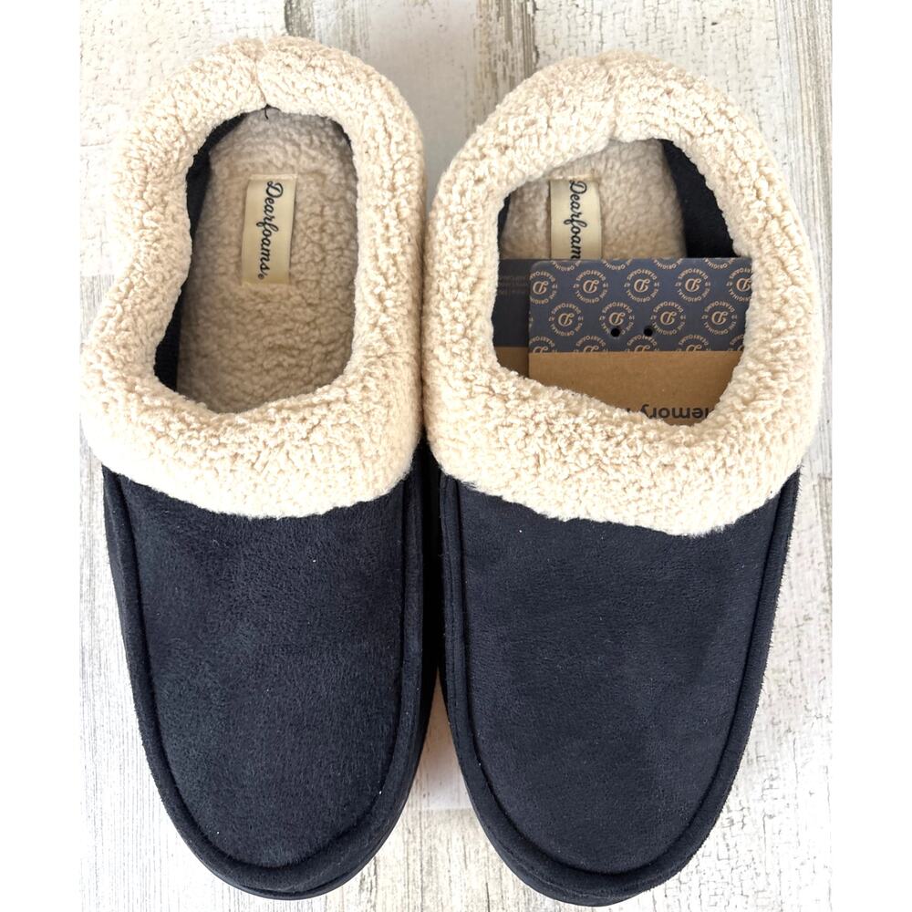 Dearfoams Mens 11-12 Black Total Comfort Memory Foam Slippers NWT